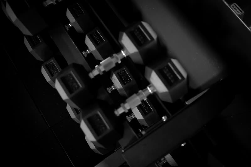 Rack of dumbbells